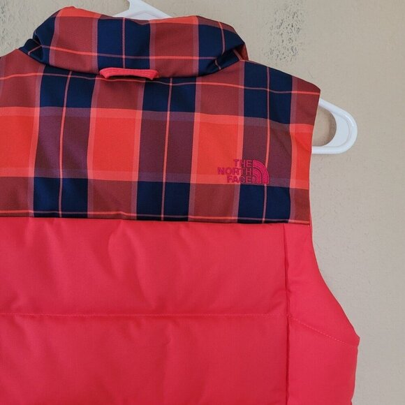 The North Face Puffer Vest Womens Sz XS Goose Down Full Zip Mock Neck 550 Plaid - Picture 10 of 11